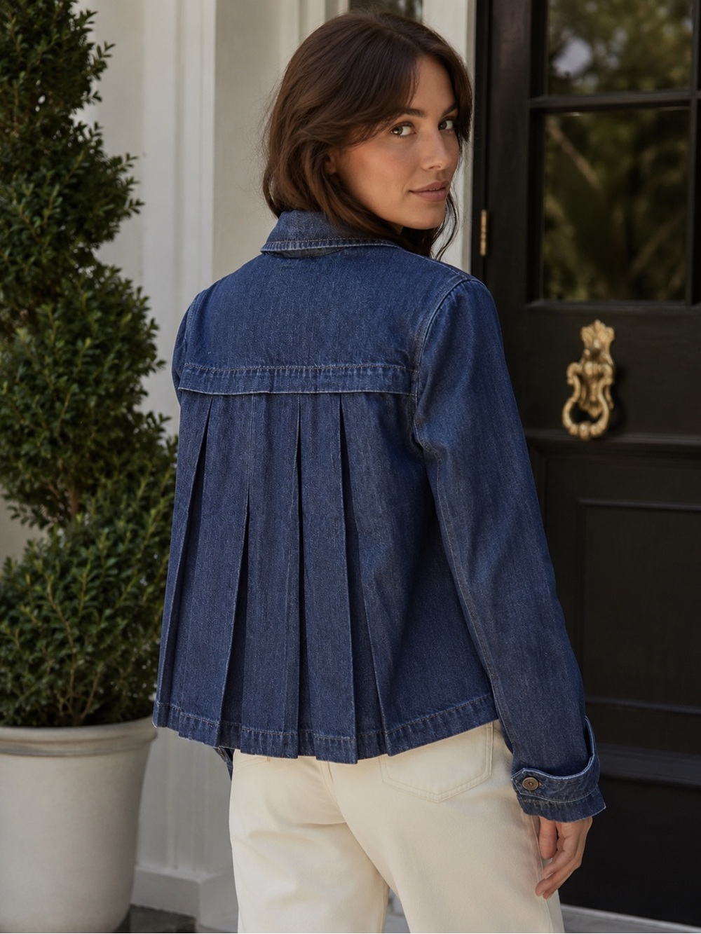 NWT Scotch & Soda Dark Blue Double-Breasted Denim Trench with back pleats. S
